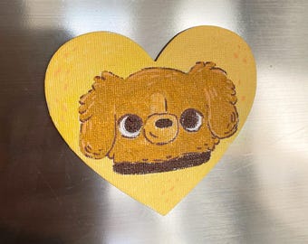 Dog fridge magnet, cute dog magnet, hand-painted with acrylic, pink kitchen decor, hand-painted illustration, gift for animal lovers