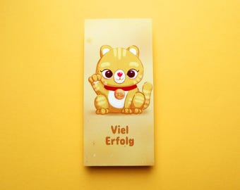 Orange waving cat bookmark, lucky charm illustration, cute cat bookmark, book lover gift, positive energy