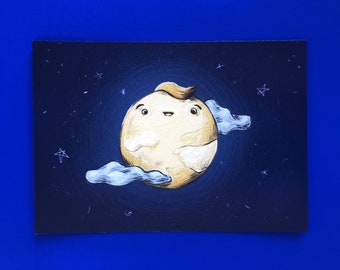 Moon postcard, blue moon card A6