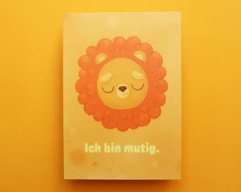 Affirmation postcard "I am brave", Cute lion, Positive children's affirmation, Encouragement card, Self-love card, Lion card