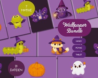 Halloween Wallpaper Set with Halloween Screensavers: Frog, Spider, Pumpkin, Vampire, Moth, Fox, Screensaver, PC, Tablet, Mobile Phone