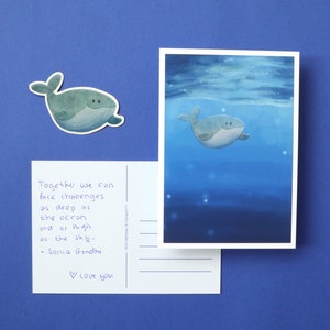Wal Postkarte, Blaue Grußkarte, Karte für Kinder, Postkarte Geburtstag, Postkarte Geburt