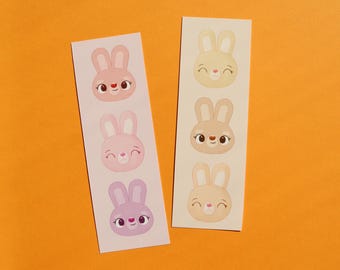 Bunny bookmark, pink bookmark, yellow bookmark, Easter bookmark, hand-drawn illustration, gift for book lovers