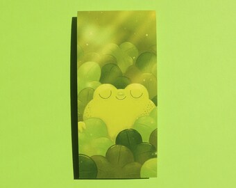 Frog bookmark, green bookmark, clover bookmark, lucky bookmark, hand-drawn illustration, gift for book lovers