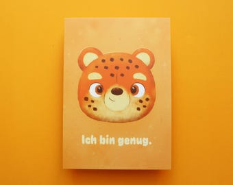 Affirmation postcard "I am enough", cute orange cheetah, positive children's affirmation, encouragement card, self-love card, cheetah card