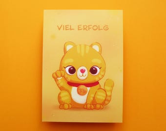 Cat postcard, waving cat card, orange cat postcard, cat card, cute animal postcard, lucky charm, love & friendship