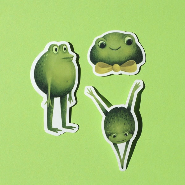 3 small frog stickers, frog stickers in a set, green frogs