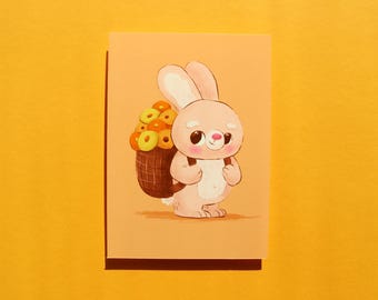 Bunny postcard, Easter greeting card, bunny with flowers, Easter postcard, card with bunny, flower postcard, cute spring motif, sweet animal card