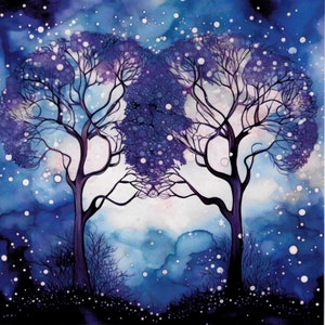 Carte surréaliste | carte de voeux | Carte clair de lune | carte bleue | carte d'anniversaire | arbre de Noël | de fantaisie | Carte de rêve | Surréaliste