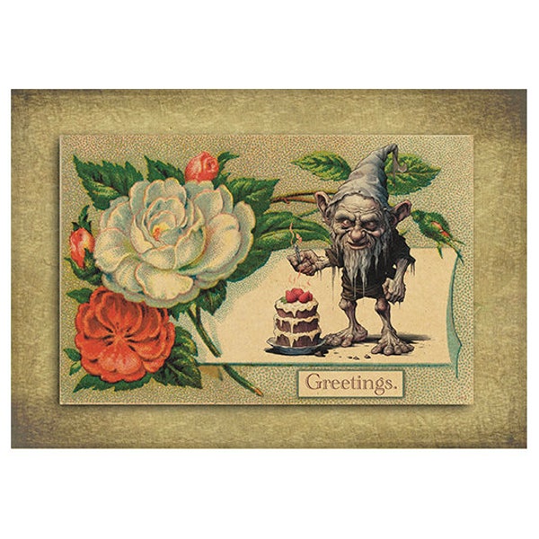 Gnome Card | Spooky Card | Greetings Card  | Birthday Card | Quirky Card | Art Card | Digital Collage | Creepy Card |  Victorian Style Card