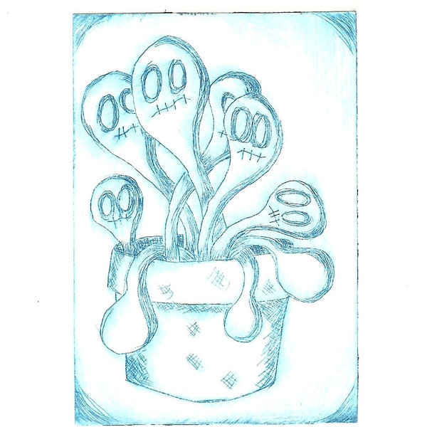 Original Art Drypoint Etching Print - Potted