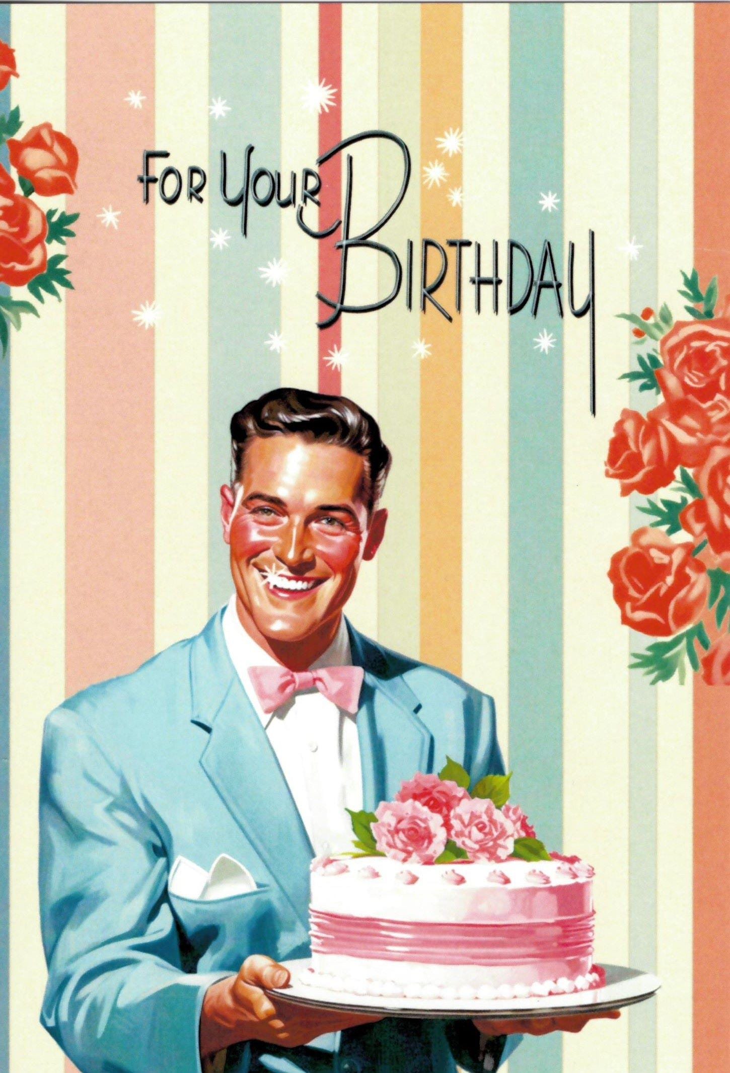 Retro Card | Surreal Card | Greetings Card  | Handmade Card | Special Card | Birthday Card | 1950s Card | Vintage Style | Cake Card