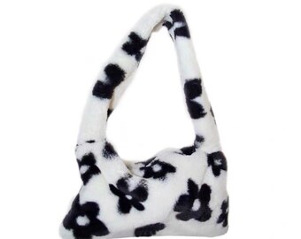 teddy faux fur cow shoulder bag