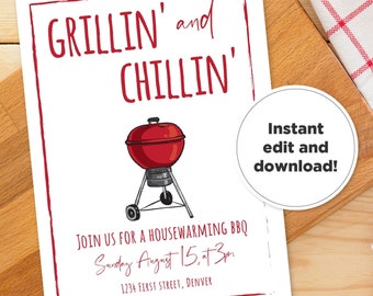 Chillin' and Grillin' BBQ - Housewarming Invitation Template - Instant Edit and Download