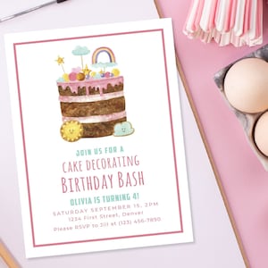 Rainbow Birthday Cake Decorating Party Invitation Template - Instant Edit and Download