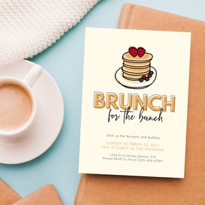 Brunch for the Bunch! Editable Brunch Party Invitation Template with a Stack of Pancakes - Instant Edit and Download