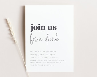 Simple Black and White Join Us Party Invitation Template - Instant Edit and Download - Housewarming, Birthday, Anniversary, Retirement