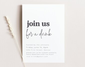 Plantilla sencilla de invitación para fiesta en blanco y negro (descarga digital)