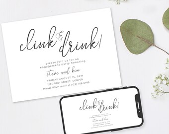 Clink & Drink Engagement Party Invitation Template (Digital Download)