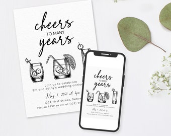 Anniversary Party Invitation Template: Hand-Drawn Drinks (Digital Download)