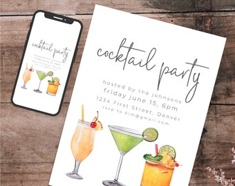 Cocktail Party Invitation Template - Tropical Drinks - Birthday, Retirement, Housewarming, Anniversary - Instant Edit and Download