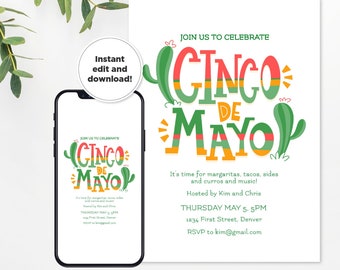 Editable and Customizable Cinco De Mayo Party Invitation Template with Large Letters