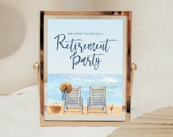 Beach Retirement Party Sign Template: Chairs & Drinks (Digital Download)