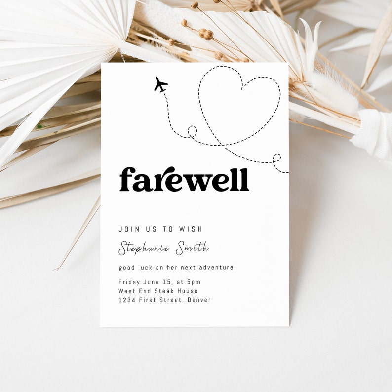 Simple Black and White Farewell Party Invitation Template With - Etsy