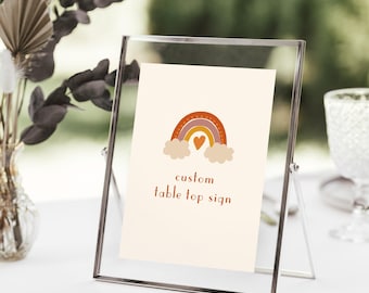 Plantilla de letrero de mesa para fiesta arcoíris: Decoración personalizada para celebraciones (descarga digital)