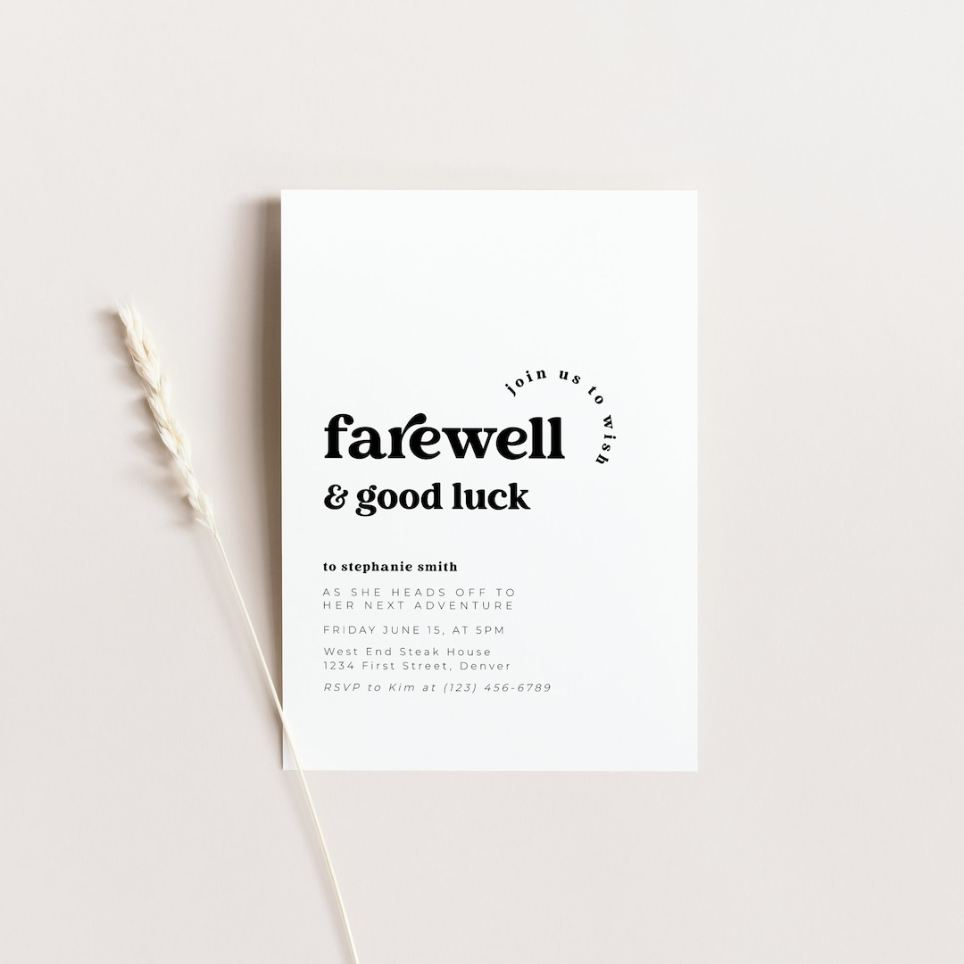 Farewell Party Invitation Template: Black and White Handwritten Font ...