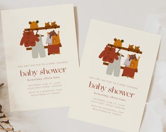 Plantilla de invitación para baby shower boho: Ropa neutra (digital)
