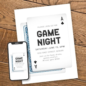 Uitnodigingssjabloon voor game-avond/kaartavond met voor- en achterkant van de speelkaart - Verjaardag/Housewarming Party