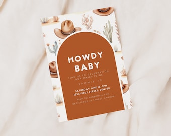 Howdy Baby Southwest Cactus Cowboy Theme Baby Shower Invitation Template -  Instant Edit and Download