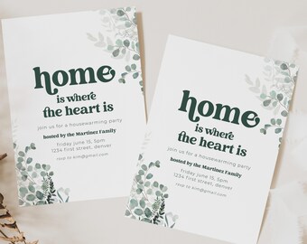 El hogar es donde está el corazón Plantilla de invitación de inauguración de la casa con vegetación: edición y descarga instantáneas