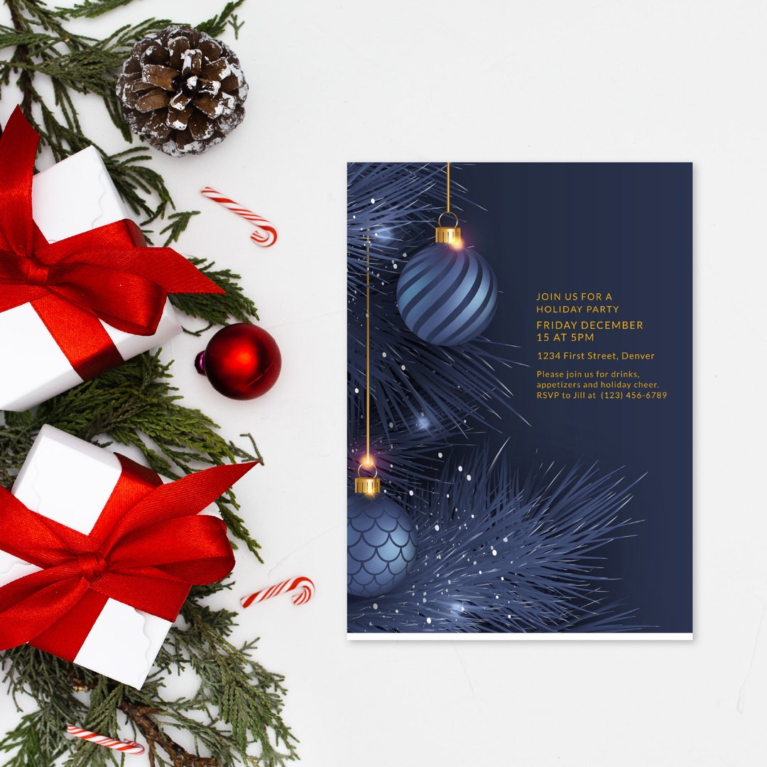 Editable and Customizable Blue Christmas Tree Holiday Party Invitation Instant Edit and Download - Etsy Japan