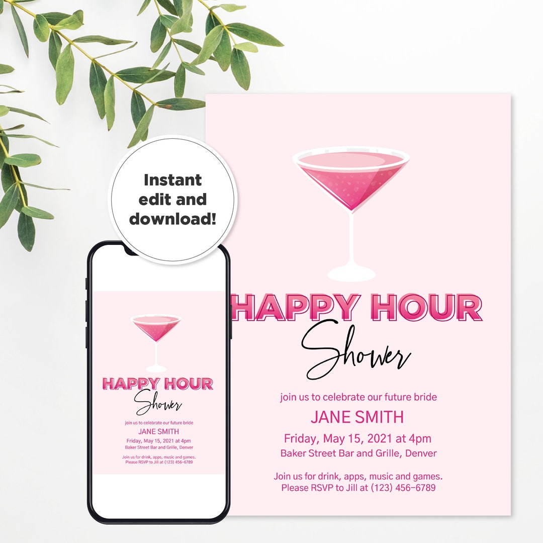 Happy Hour Shower Editable Bridal Shower Party Invitation Template