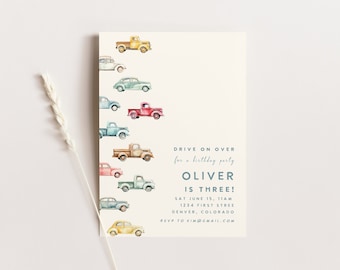 Retro Car Birthday Party Invitation: Vintage Truck Theme (Instant Download)