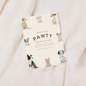 Dog Puppy Themed Birthday Party Invitation Template - Instant Edit and Download