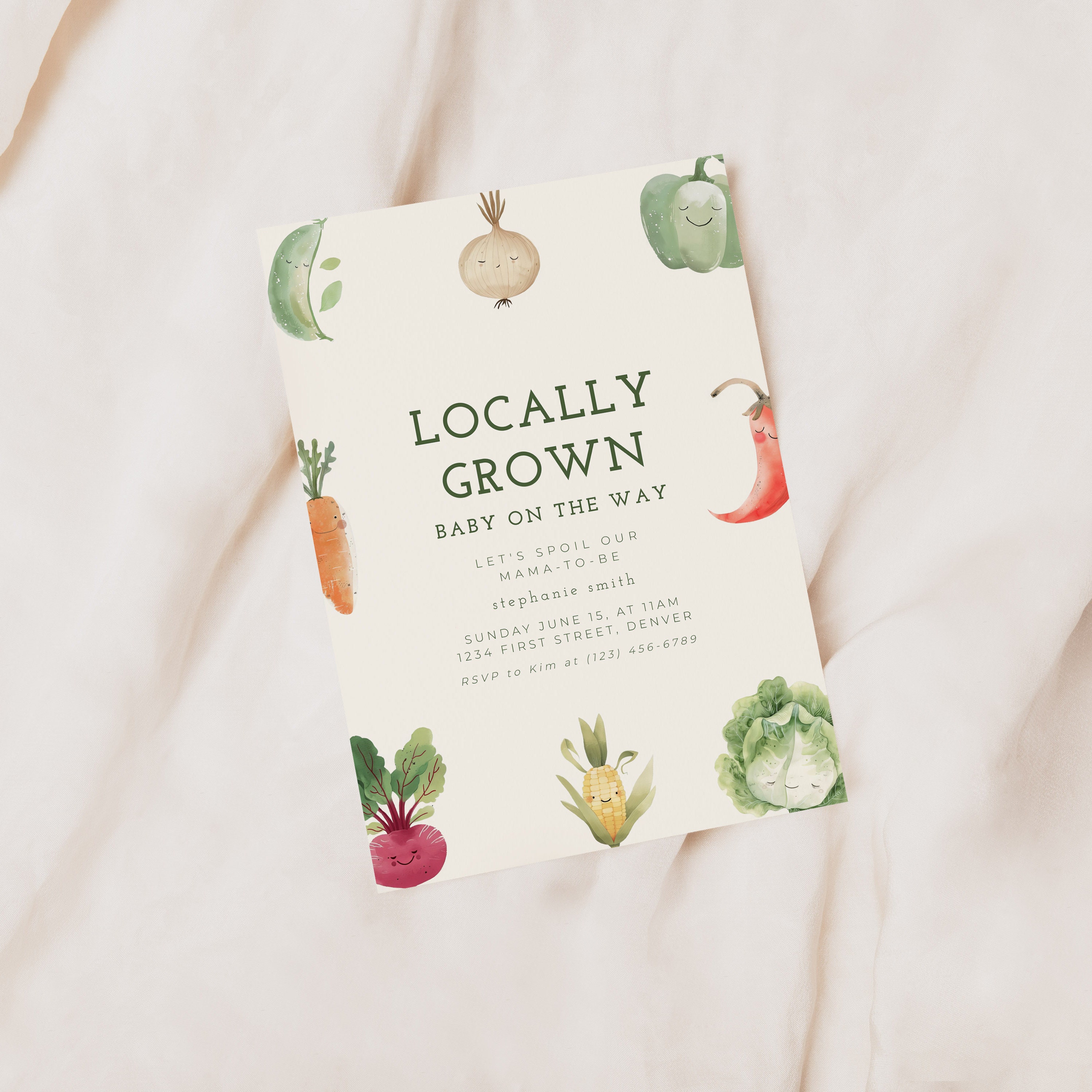 Locally Grown Farmers Market Baby Shower Invitation Template - Instant Edit and Download