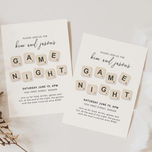 Plantilla de invitación a la noche de juegos con bloques de letras - Fiesta de cumpleaños/inauguración de la casa - Edición y descarga instantáneas