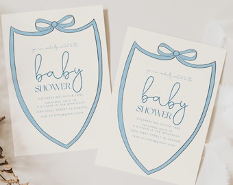 Whimsical Vintage Blue Baby Boy Baby Shower Invitation Template - Instant Edit and Download