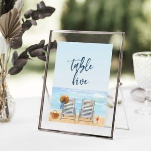 Beach Theme Retirement Party Table Top Sign Template - Two Chairs on the Beach with Drinks - Instant Edit and Download