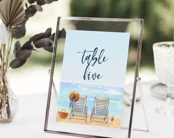 Plantilla para letrero de mesa para fiesta de jubilación en la playa (descarga digital)