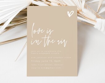 Love Is In The Air - Simple and Elegant Beige Engagement Party Invitation Template - Instant Edit and Download