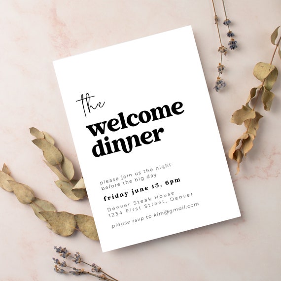 Modern Welcome Dinner Invitation Template: Black and White, 5x7