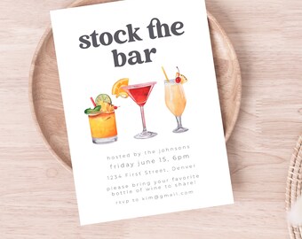 Stock the Bar Invitation Template: Colorful Cocktails, 5x7 (Digital Download)