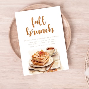 Fall Brunch Party Invitation Template with Waffles and Fall Decor - Instant Edit and Download