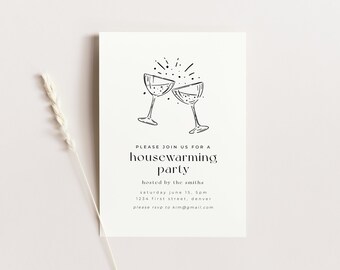 Housewarming Party Invitation with Champagne Glasses Invite Template - Instant Edit and Download