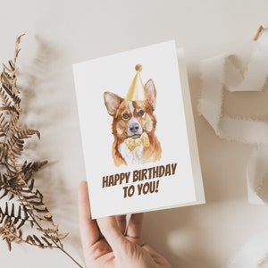 Joyeux anniversaire avec Cool Corgie avec chapeau d'anniversaire - carte de voeux d'anniversaire imprimable numérique - téléchargement immédiat