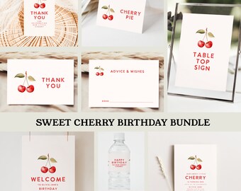 Our Sweet Cherry Birthday Bundle Set Package - Instant Edit and Download